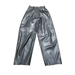 Cassidy Genuine Leather Pants Women Size 4 Black Pleated Vintage Italy (22×26.5)